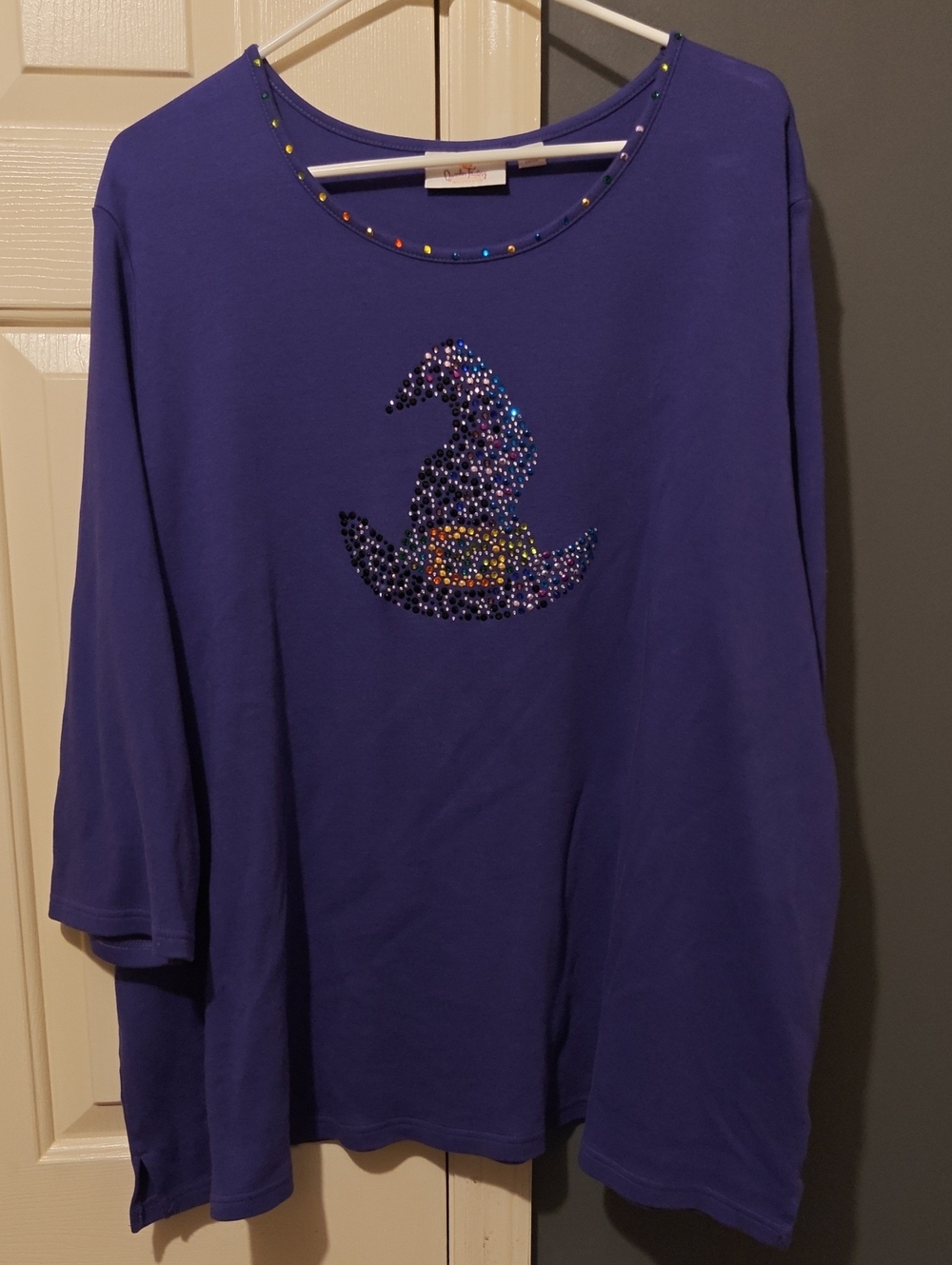 Quacker Factory Purple Long-Sleeve Tee with Sequin Witch Hat
